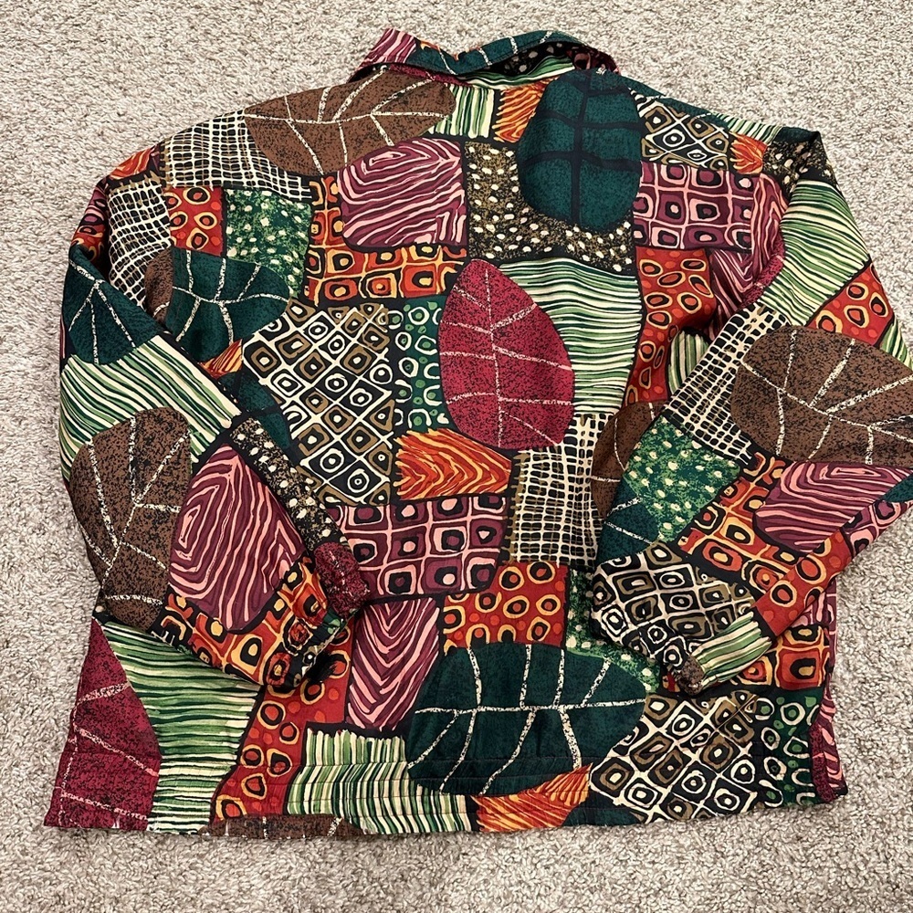 VTG 80’s EVR By ROUSSO APPAREL AOP 100% oversized Silk Jacket size small - Picture 5 of 6